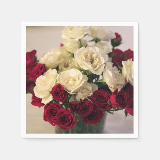 赤と白バラ スタンダードカクテルナプキン (正面)