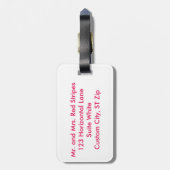 赤と白パーソナライズされたストライプの荷物タグ ラゲッジタグ (裏面縦)