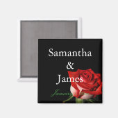 赤と白パーソナライズされたバラ結婚 マグネット (正面/裏面)