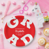 赤と白パーソナライズされた卒業 ペーパープレート (パーティー)