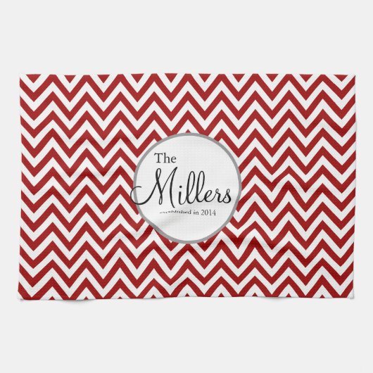 赤と白パーソナライズされた布巾 キッチンタオル (横)