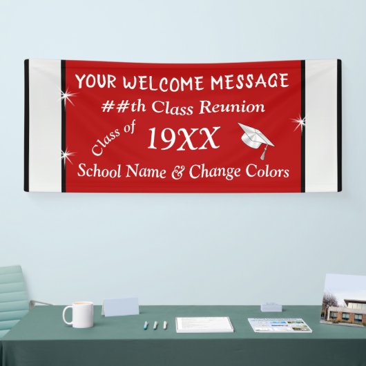 赤と白パーソナライズな同窓会の旗 横断幕 (トレードショー)