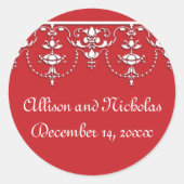 赤と白ビクトリアン結婚式の引き出物 ラウンドシール (正面)