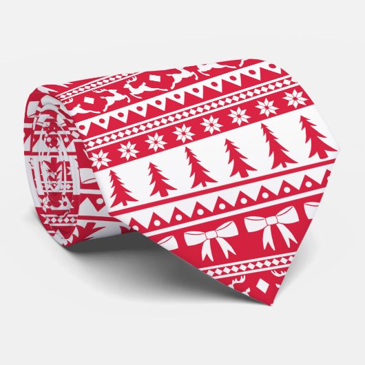 赤と白フェイクのクリスマスセーター編み模様 ネクタイ (ロール)