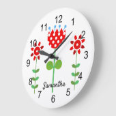 赤と白フォークの花 ラージ壁時計 (傾斜)