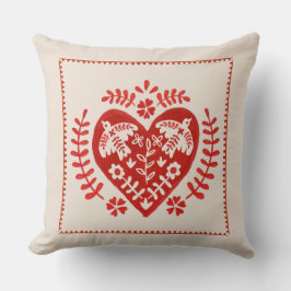 赤と白フォークアートハート クッション