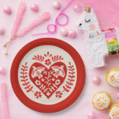 赤と白フォークアートハート ペーパープレート (パーティー)