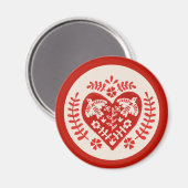 赤と白フォークアートハート マグネット (正面/裏面)
