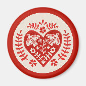 赤と白フォークアートハート マグネット (正面)