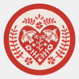 赤と白フォークアートハート ラウンドシール