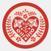 赤と白フォークアートハート ラウンドシール (正面)