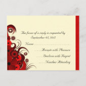 赤と白フローラエレガントRSVP応答カード インビテーションポストカード (裏面)