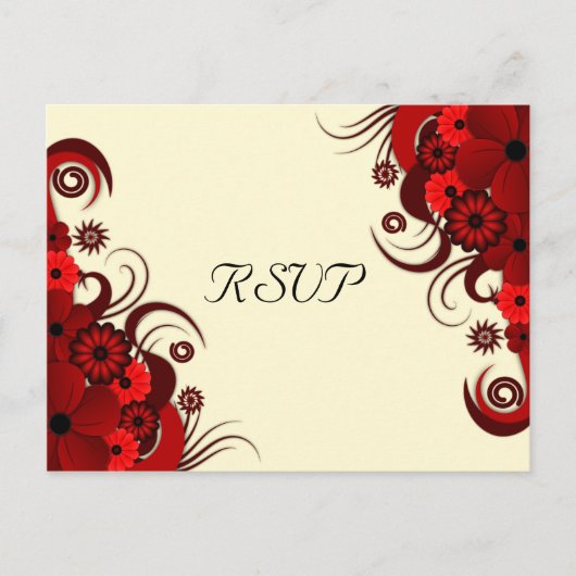 赤と白フローラエレガントRSVP応答カード インビテーションポストカード (正面)