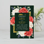 赤と白フローラグリーンムスリム結婚ズ 箔招待状 (立ち正面)