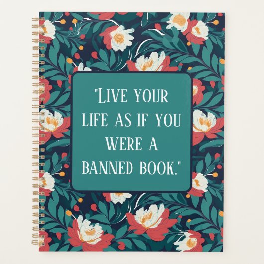 赤と白フローラパーソナライズされた引用文 プランナー手帳 (正面)