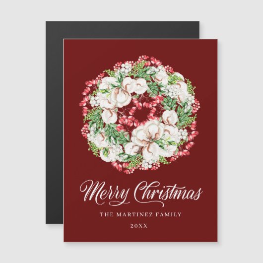 赤と白フローラベリークリスマス磁気カード (正面/裏面)