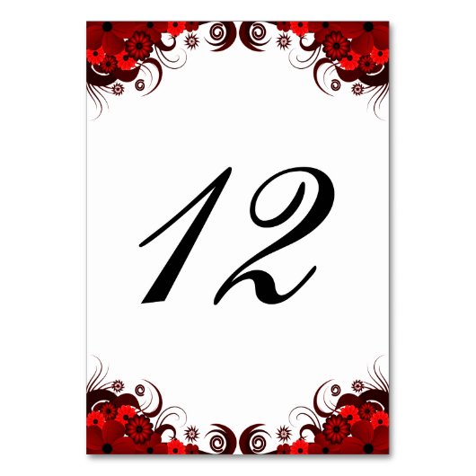 赤と白フローラ披露宴表の番号カード テーブルナンバー (裏面)