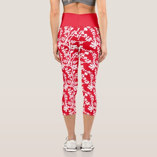 赤と白フローラ繰り返しパターン カプリレギンス (裏面)