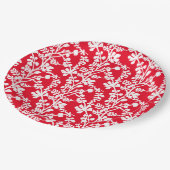 赤と白フローラ繰り返しパターン ペーパープレート (アングル)