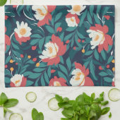 赤と白フローラ キッチンタオル (折り畳み)