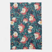 赤と白フローラ キッチンタオル (縦)