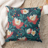 赤と白フローラ クッション (ブランケット)