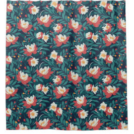 赤と白フローラ シャワーカーテン