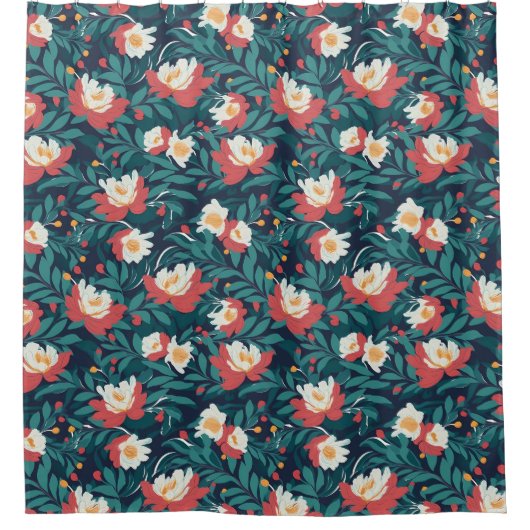 赤と白フローラ シャワーカーテン (正面)