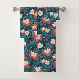 赤と白フローラ バスタオルセット