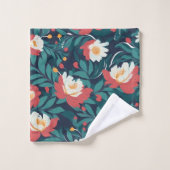 赤と白フローラ バスタオルセット (ウォッシュタオル)