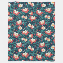 赤と白フローラ フリースブランケット