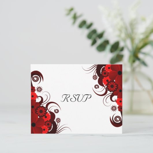 赤と白フローラRSVPエレガント返信はがき インビテーションポストカード (スタンド正面)