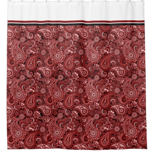赤と白ペイズリー シャワーカーテン (正面)