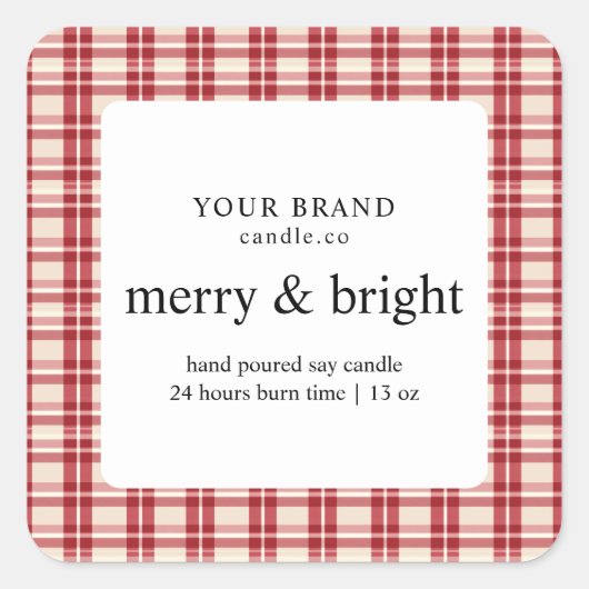 赤と白メリー明るいロウソク スクエアシール (正面)