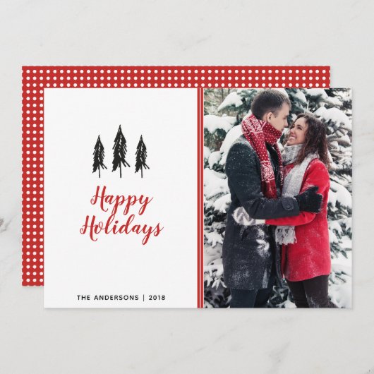 赤と白モダンの水玉模様常緑クリスマス シーズンカード (正面/裏面)