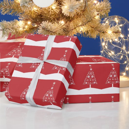 赤と白モダンツリー ラッピングペーパー (クリスマス)
