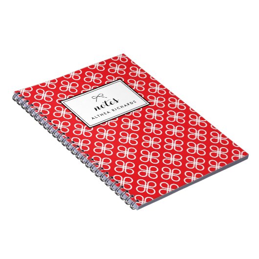赤と白モダン花パーソナライズされた柄 ノートブック (右側)