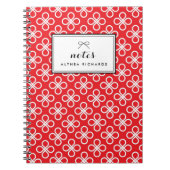 赤と白モダン花パーソナライズされた柄 ノートブック (正面)