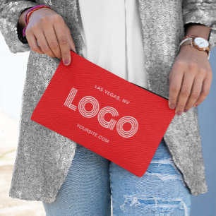 赤と白モダン角ロゴ アクセサリーポーチ