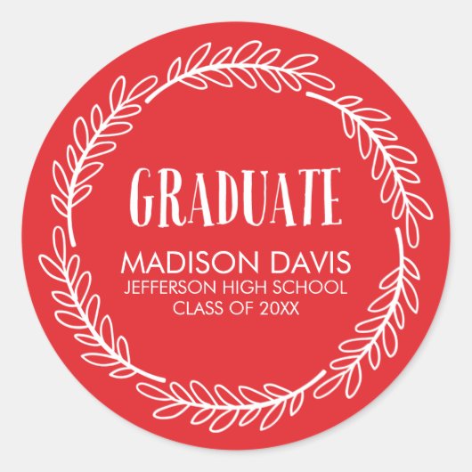 赤と白リース卒業シール ラウンドシール (正面)