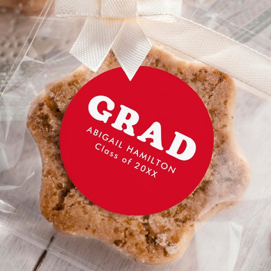 赤と白レトロタイポグラフィ卒業 ラウンドシール