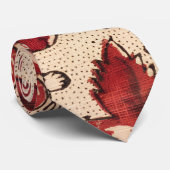 赤と白レトロフローラデザイン ネクタイ (ロール)