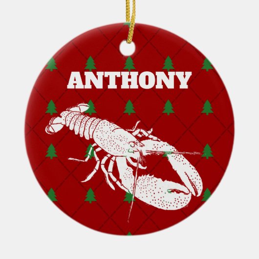 赤と白ロブスターパーソナライズされたクリスマス セラミックオーナメント (正面)