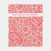 赤と白ヴィンテージペイズリーパターン フリースブランケット (正面)