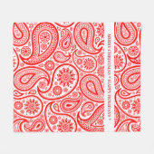 赤と白ヴィンテージペイズリーパターン フリースブランケット (正面(横))