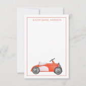 赤と白ヴィンテージ玩具パーソナライズされた車 ノートカード (正面)