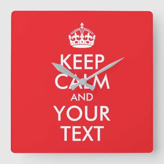 赤と白保CalmとYour Text スクエア壁時計 (正面)