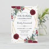 赤と白冬の花フレーム50誕生日 招待状 (スタンド正面)