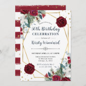 赤と白冬の花フレーム50誕生日 招待状 (正面/裏面)