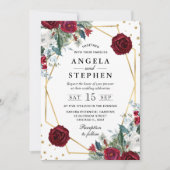 赤と白冬の花金ゴールド結婚枠 招待状 (正面)